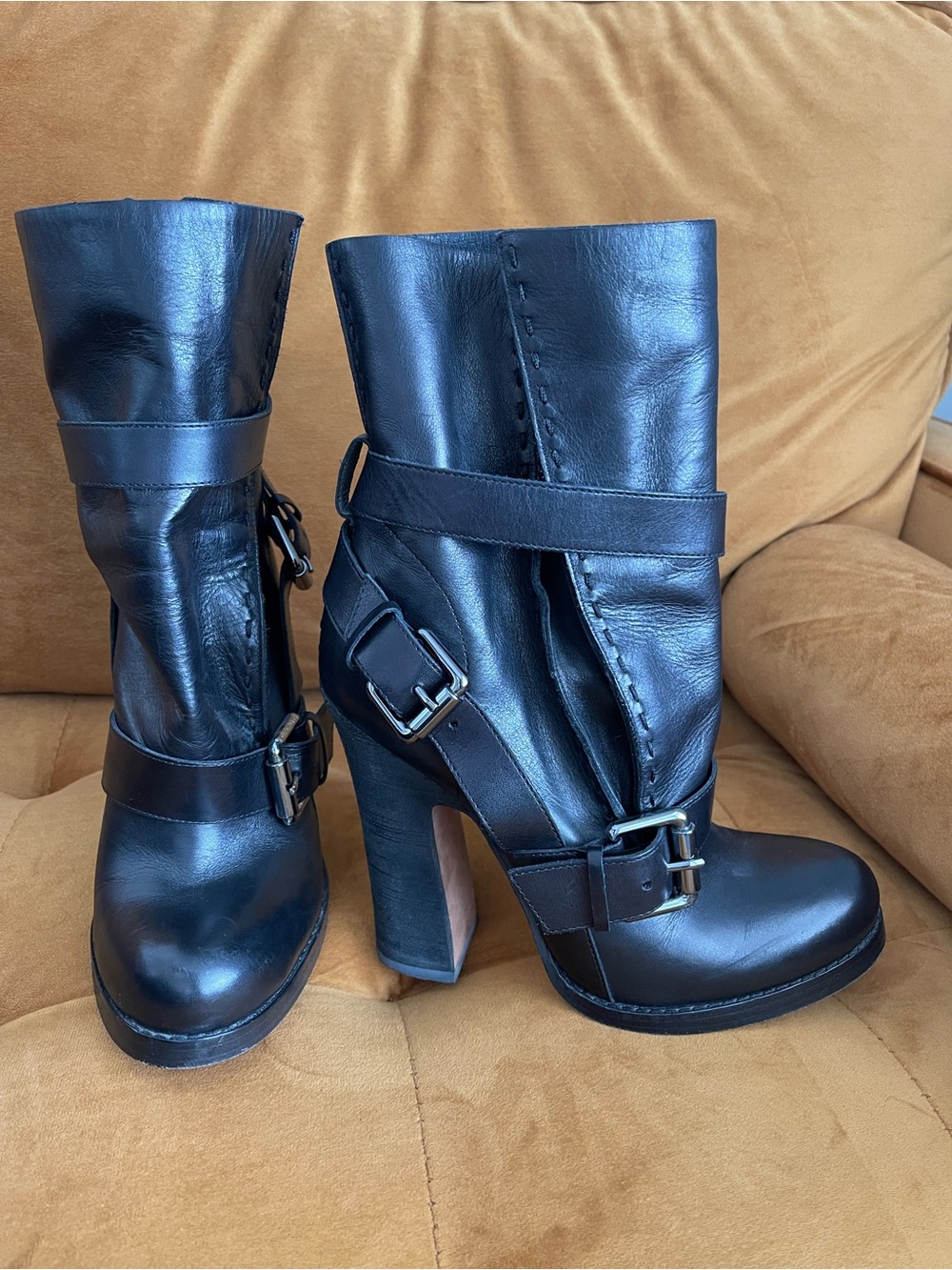 Jean-Michel Cazabat Leather Buckle Platform Boots EU 37 US 7